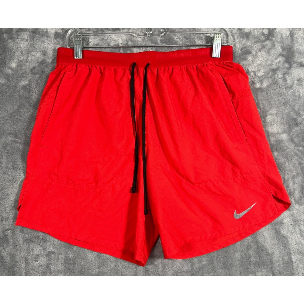 Nike Stride Mens Dri-FIT 7" Unlined Running Shorts Medium Red Gym Wicking Zip